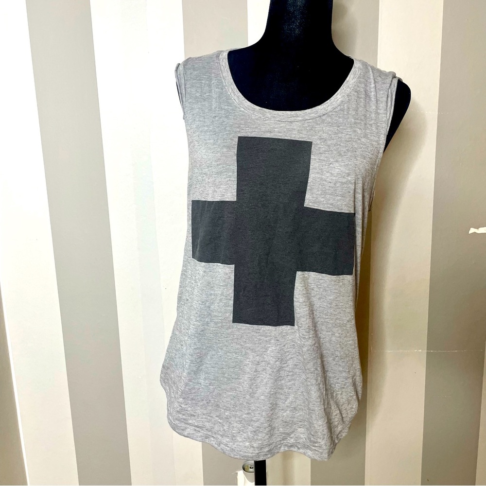 Women's Casual Black Cross Heathered Grey Round Neck Sleeveless Tank Top
